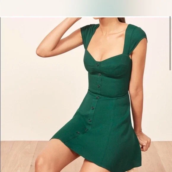 Reformation Forest Green Mini Dress - Picture 1 of 7